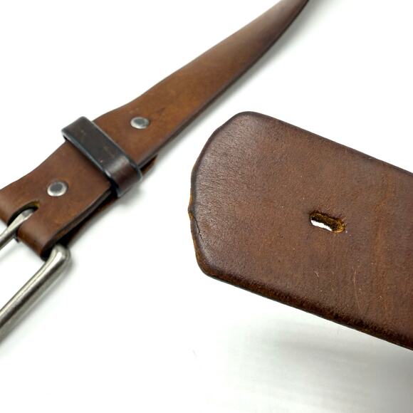 Vintage Distressed Brown Leather Belt 38 Silver Roller Buckle Worn Streetwear - Picture 4 of 10